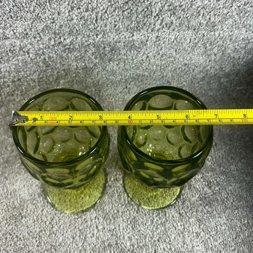 Vintage Imperial Glass Provincial Avocado Green Thumbprint Water Goblets